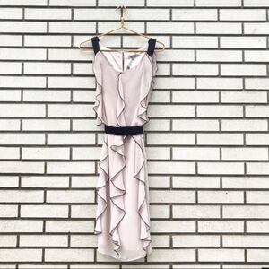 Table Eight Blush Black Trim Ruffle Belted Sheath Dress Size 6 Wedding Guest